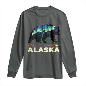 Alaska Long Sleeve Shirt Alaskan Night Sky Northern Lights Aurora Bear TS10 Dark Heather Print Your Wear