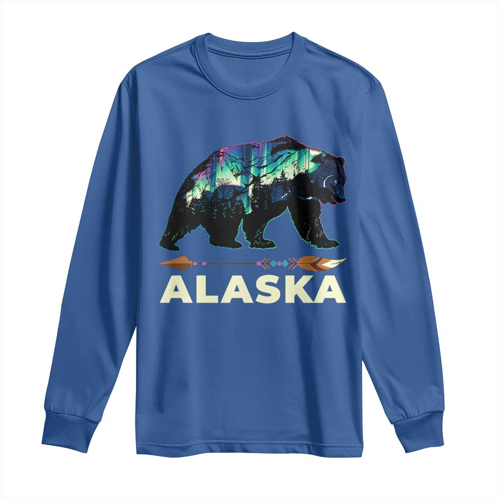 Alaska Long Sleeve Shirt Alaskan Night Sky Northern Lights Aurora Bear TS10 Royal Blue Print Your Wear