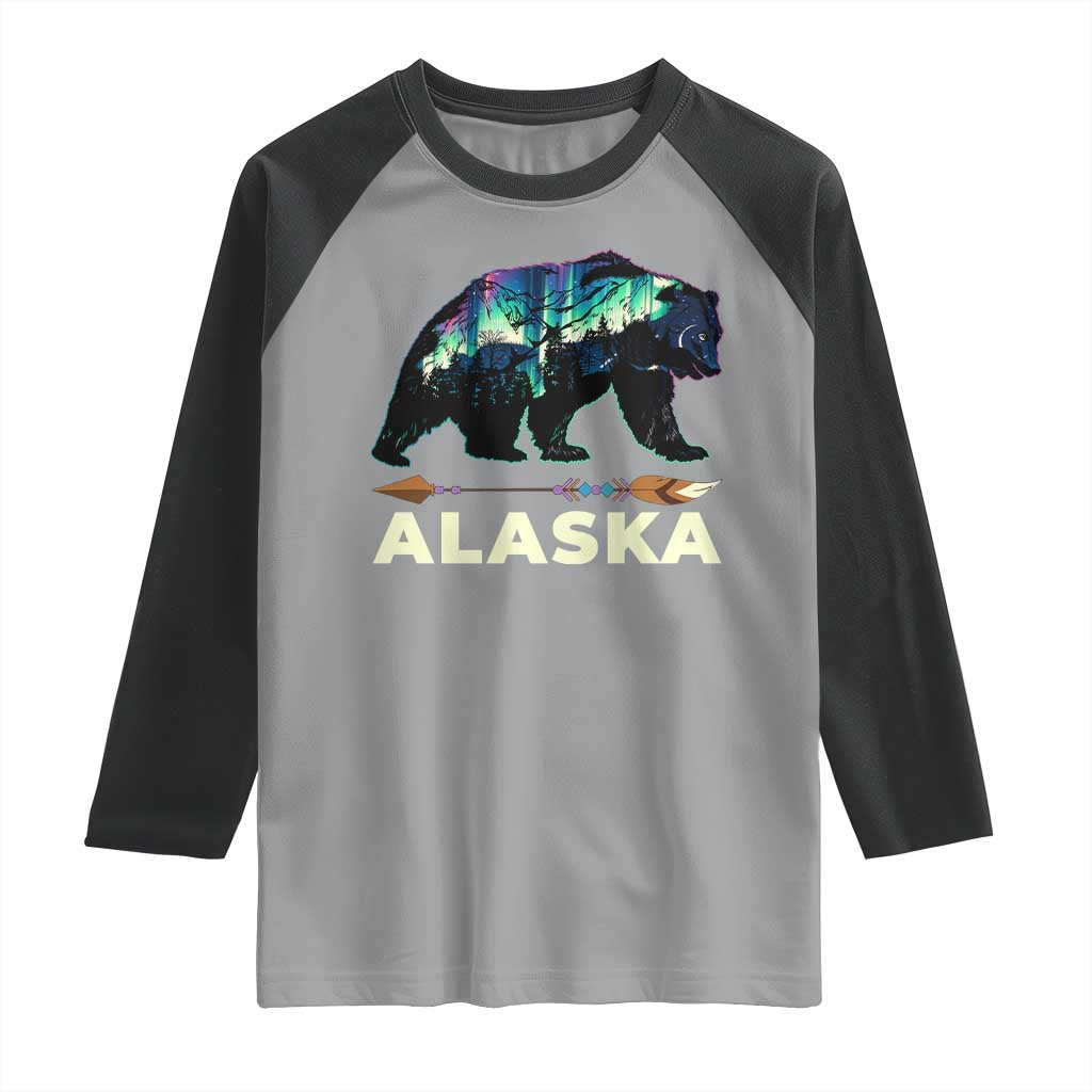 Alaska Raglan Shirt Alaskan Night Sky Northern Lights Aurora Bear TS10 Sport Gray Black Print Your Wear