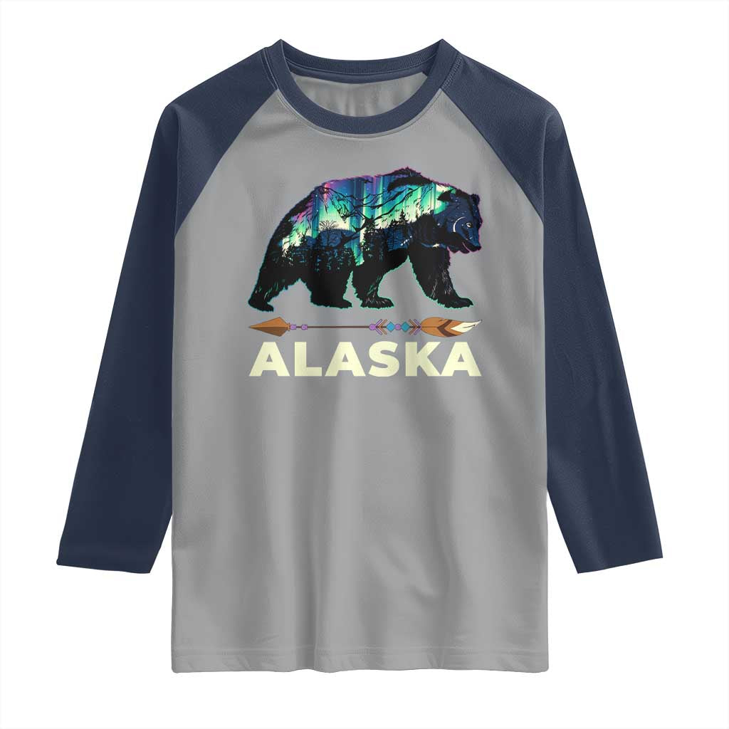 Alaska Raglan Shirt Alaskan Night Sky Northern Lights Aurora Bear TS10 Sport Gray Navy Print Your Wear