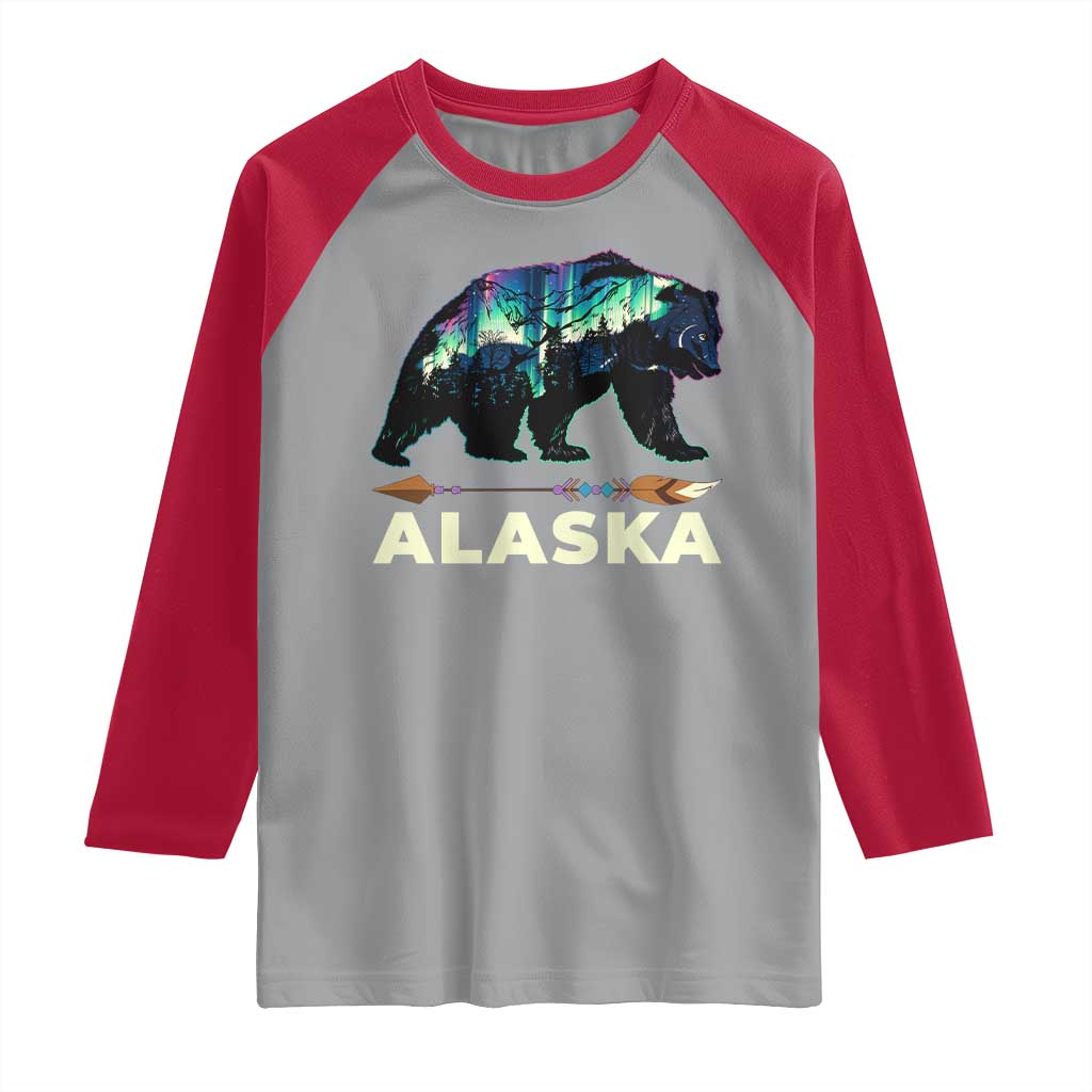 Alaska Raglan Shirt Alaskan Night Sky Northern Lights Aurora Bear TS10 Sport Gray Red Print Your Wear