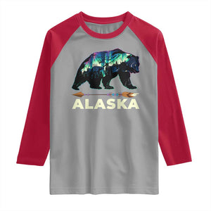 Alaska Raglan Shirt Alaskan Night Sky Northern Lights Aurora Bear TS10 Sport Gray Red Print Your Wear