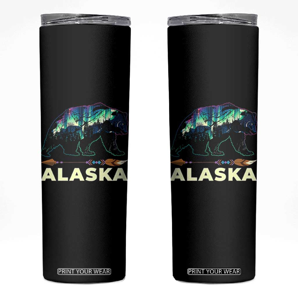 Alaska Skinny Tumbler Alaskan Night Sky Northern Lights Aurora Bear TS10 Black Print Your Wear