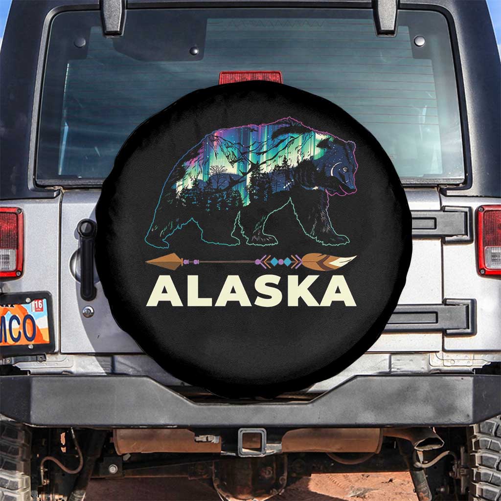 Alaska Spare Tire Cover Alaskan Night Sky Northern Lights Aurora Bear TS10 No hole Black Print Your Wear