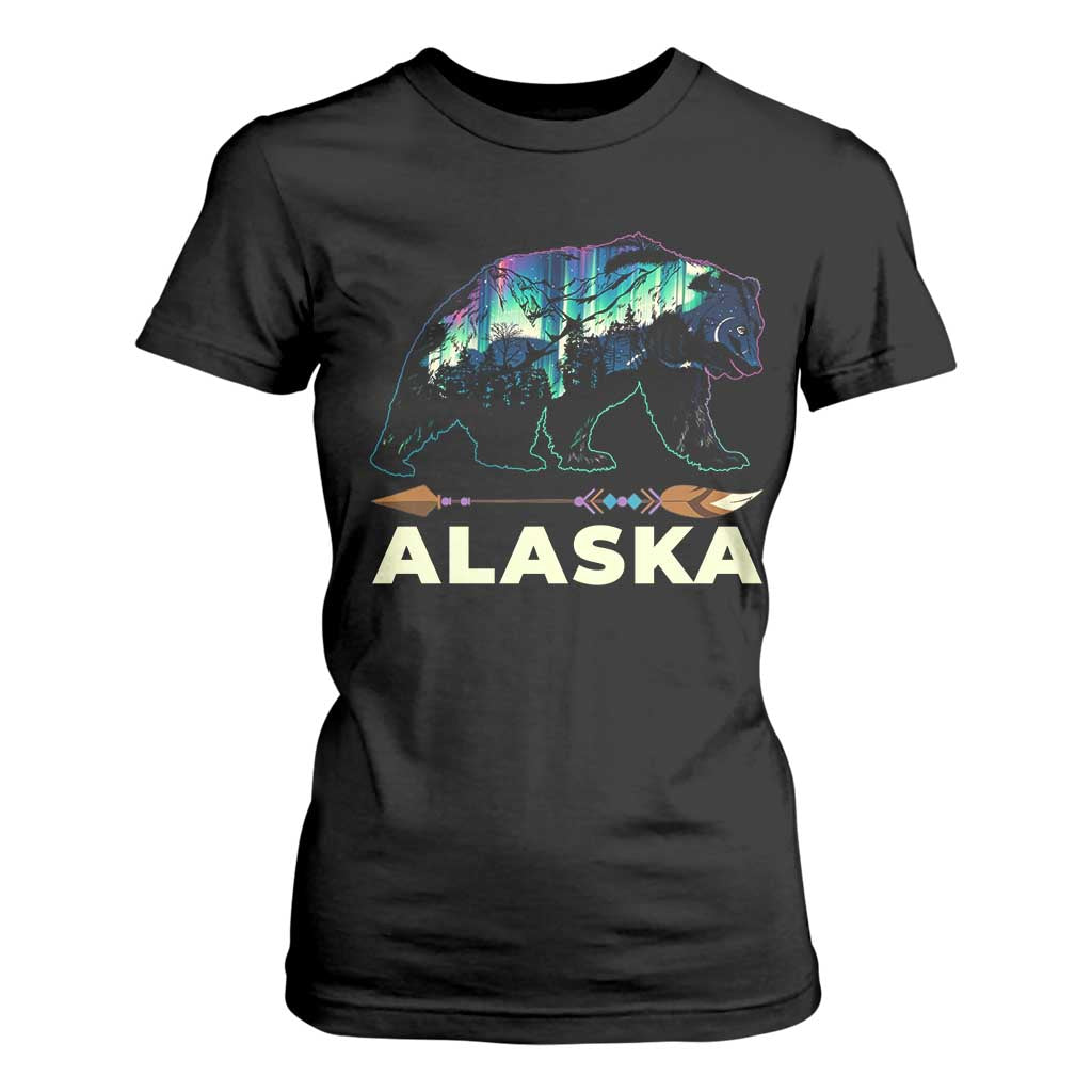 Alaska T Shirt For Women Alaskan Night Sky Northern Lights Aurora Bear TS10 Black Print Your Wear