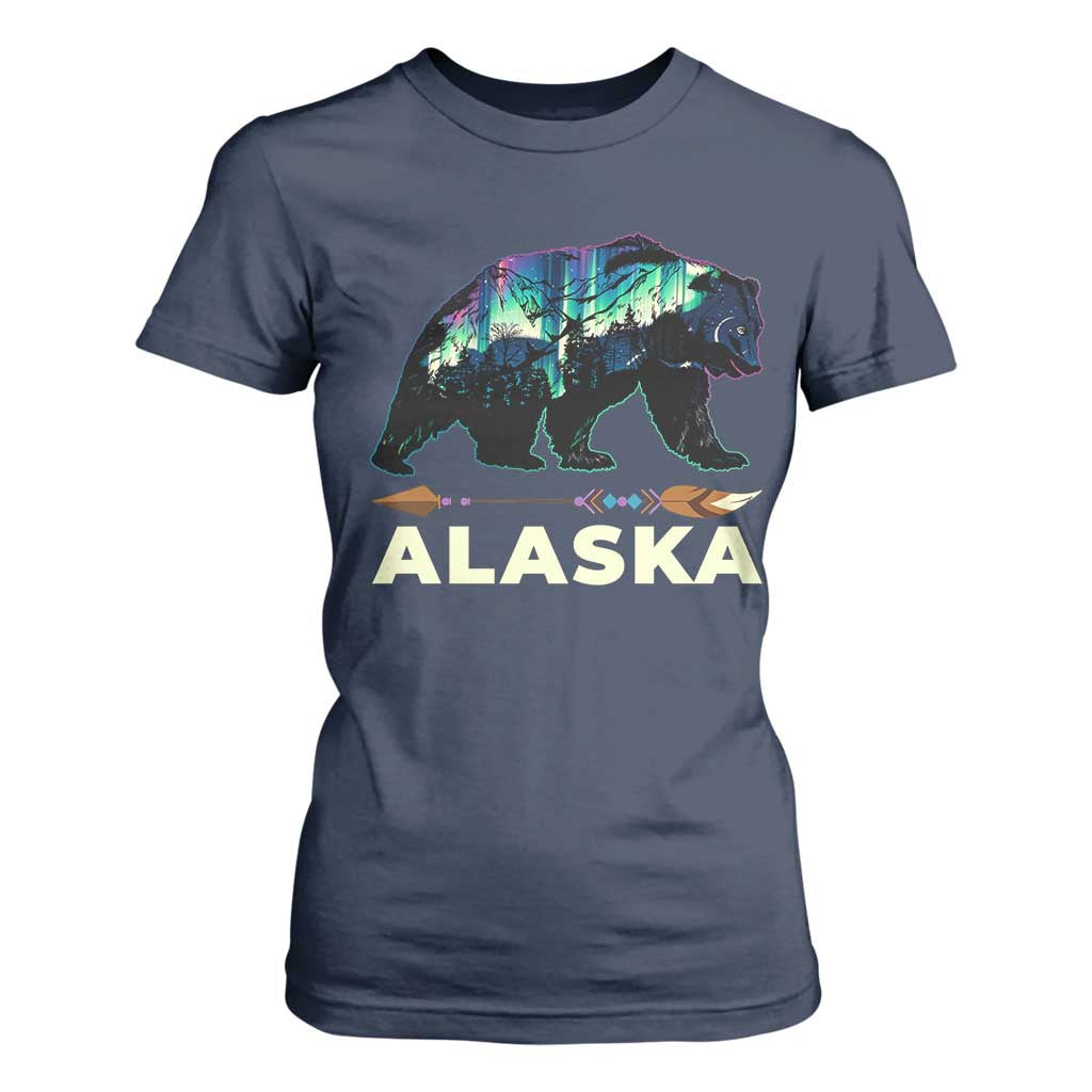 Alaska T Shirt For Women Alaskan Night Sky Northern Lights Aurora Bear TS10 Navy Print Your Wear