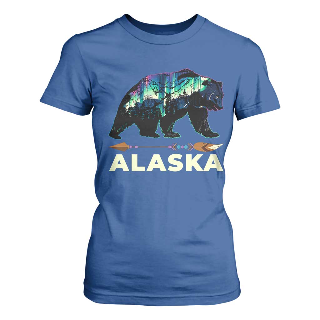Alaska T Shirt For Women Alaskan Night Sky Northern Lights Aurora Bear TS10 Royal Blue Print Your Wear