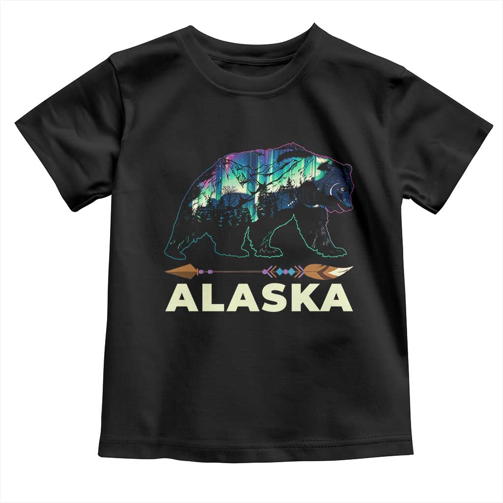 Alaska Toddler T Shirt Alaskan Night Sky Northern Lights Aurora Bear TS10 Black Print Your Wear