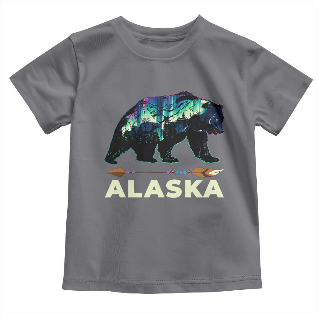 Alaska Toddler T Shirt Alaskan Night Sky Northern Lights Aurora Bear TS10 Charcoal Print Your Wear