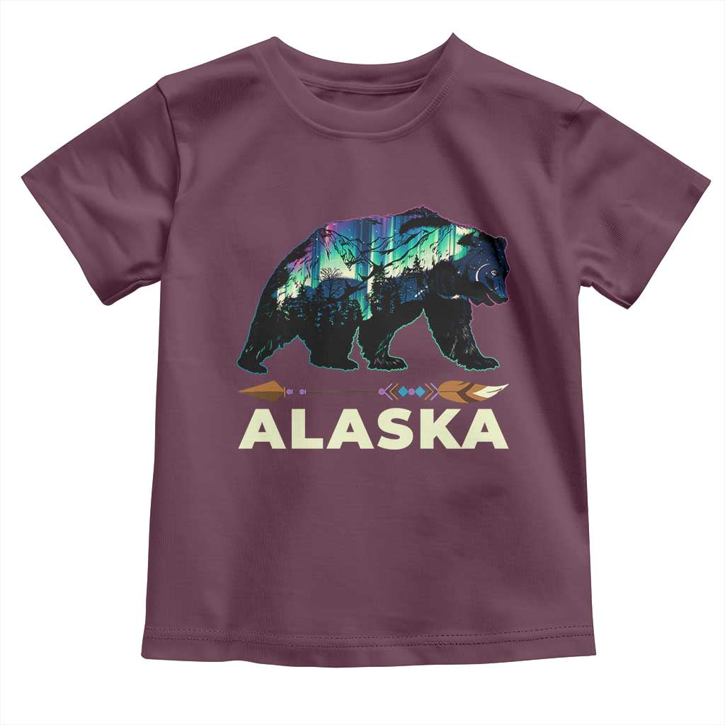 Alaska Toddler T Shirt Alaskan Night Sky Northern Lights Aurora Bear TS10 Maroon Print Your Wear