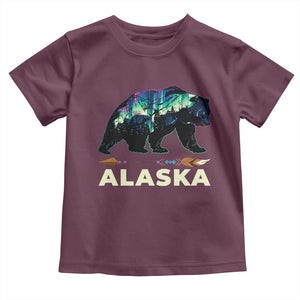 Alaska Toddler T Shirt Alaskan Night Sky Northern Lights Aurora Bear TS10 Maroon Print Your Wear