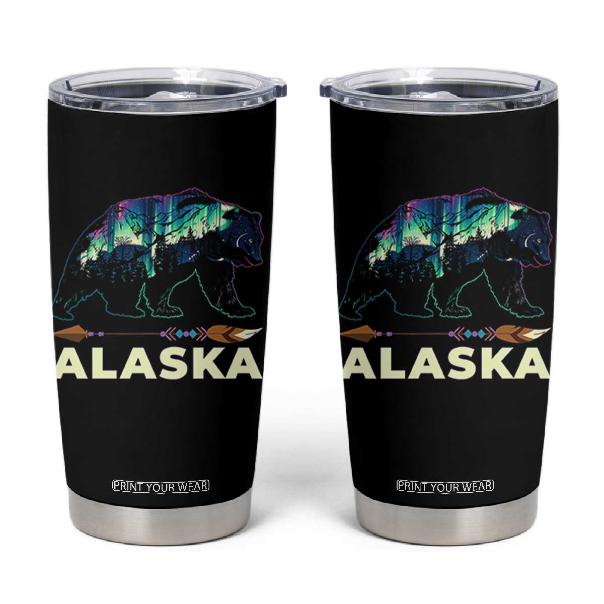 Alaska Tumbler Cup Alaskan Night Sky Northern Lights Aurora Bear TS10 Black Print Your Wear