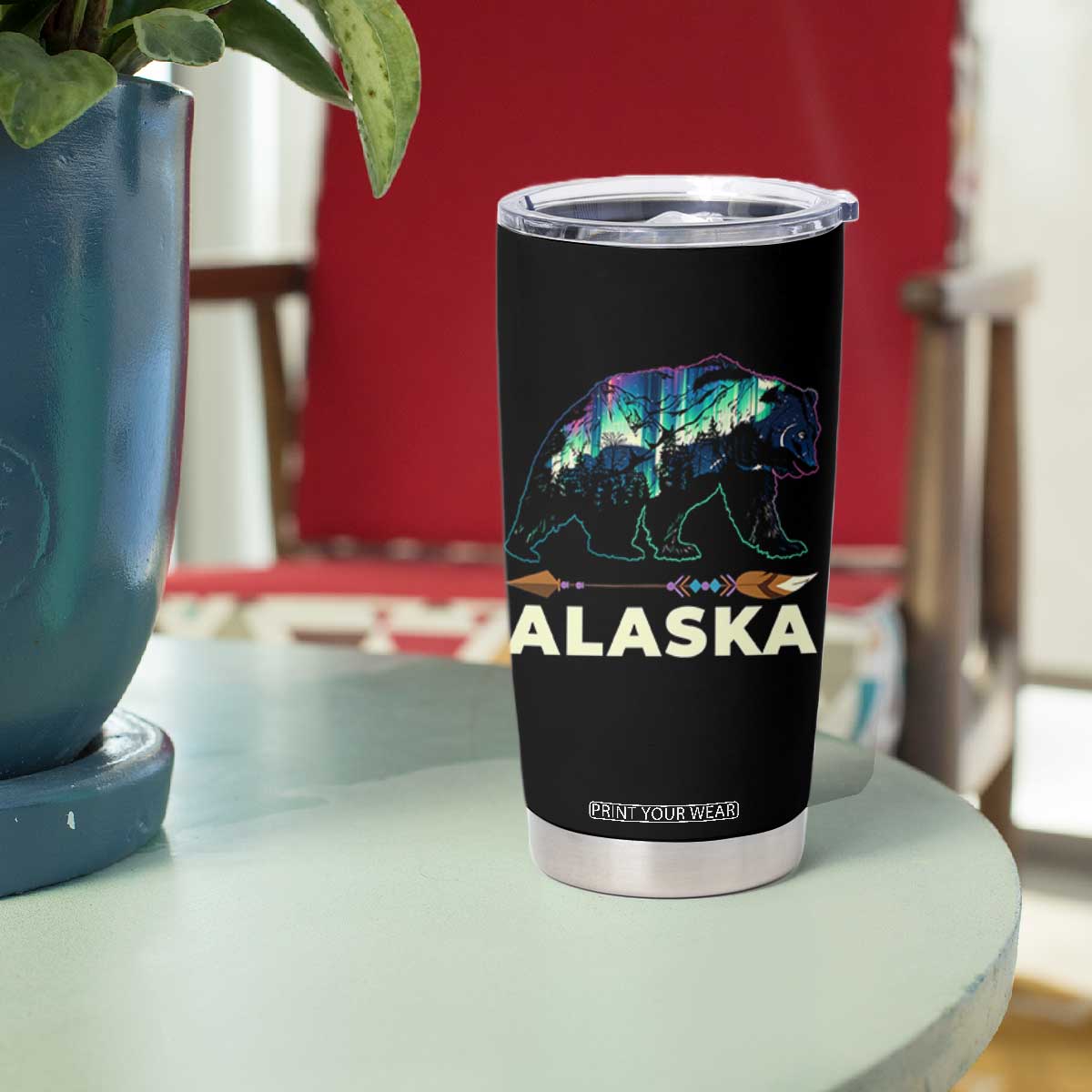 Alaska Tumbler Cup Alaskan Night Sky Northern Lights Aurora Bear TS10 Print Your Wear