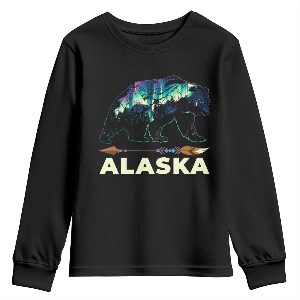 Alaska Youth Sweatshirt Alaskan Night Sky Northern Lights Aurora Bear TS10 Black Print Your Wear