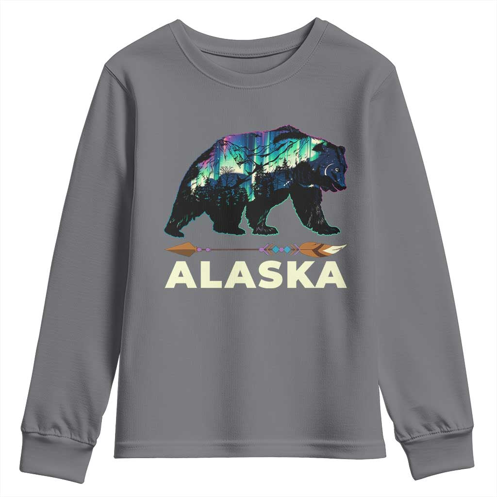 Alaska Youth Sweatshirt Alaskan Night Sky Northern Lights Aurora Bear TS10 Charcoal Print Your Wear