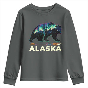 Alaska Youth Sweatshirt Alaskan Night Sky Northern Lights Aurora Bear TS10 Dark Heather Print Your Wear