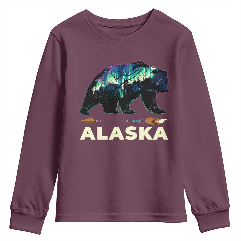 Alaska Youth Sweatshirt Alaskan Night Sky Northern Lights Aurora Bear TS10 Maroon Print Your Wear