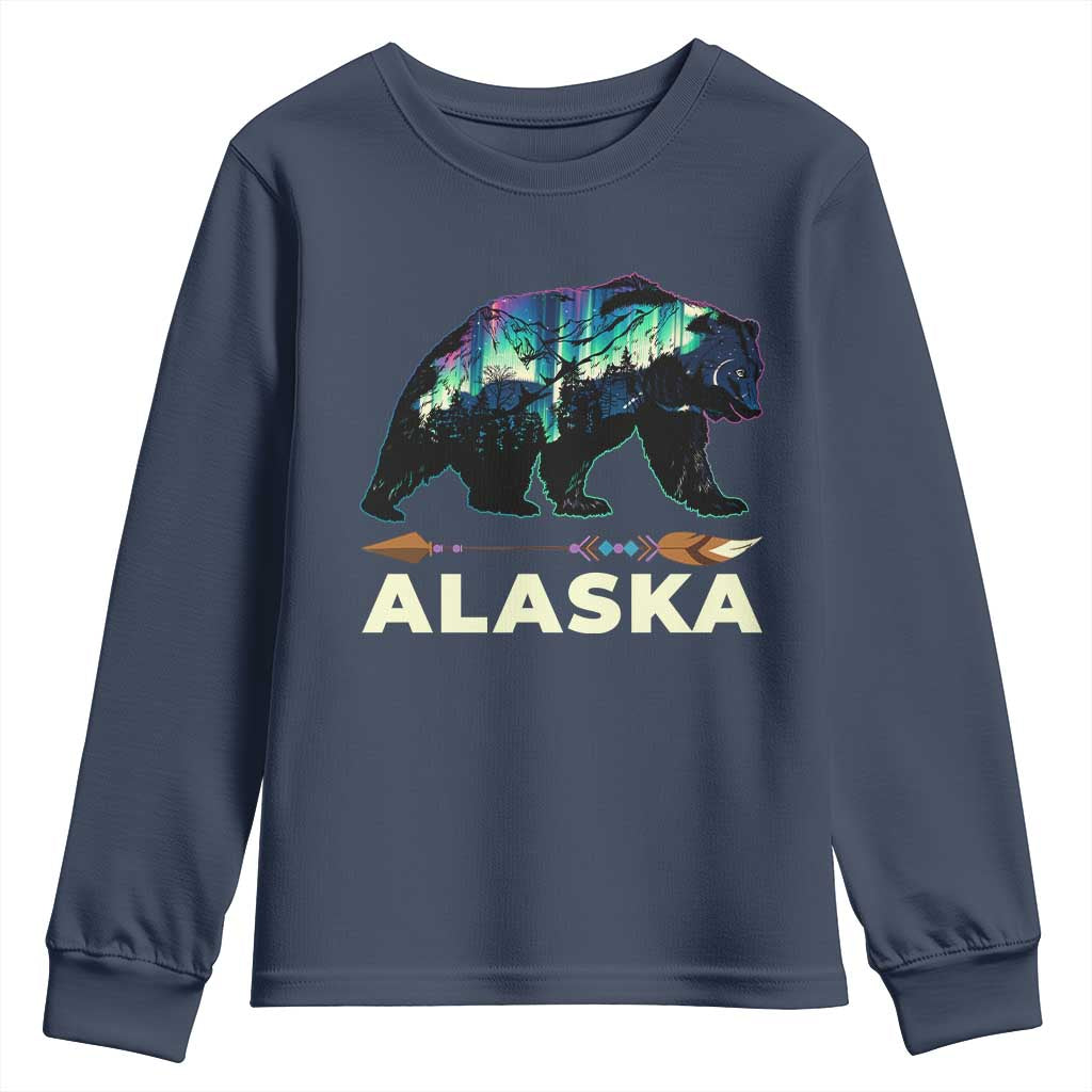 Alaska Youth Sweatshirt Alaskan Night Sky Northern Lights Aurora Bear TS10 Navy Print Your Wear