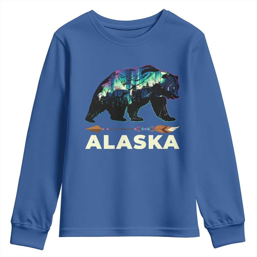 Alaska Youth Sweatshirt Alaskan Night Sky Northern Lights Aurora Bear TS10 Royal Blue Print Your Wear