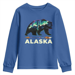 Alaska Youth Sweatshirt Alaskan Night Sky Northern Lights Aurora Bear TS10 Royal Blue Print Your Wear