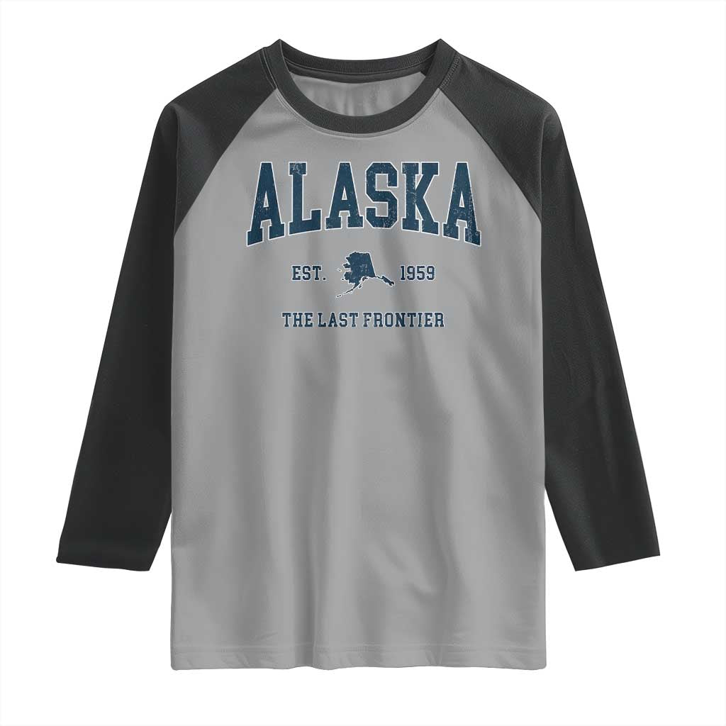 Alaska Raglan Shirt Vintage Sports Design The Last Frontier Souvenirs TS10 Sport Gray Black Print Your Wear
