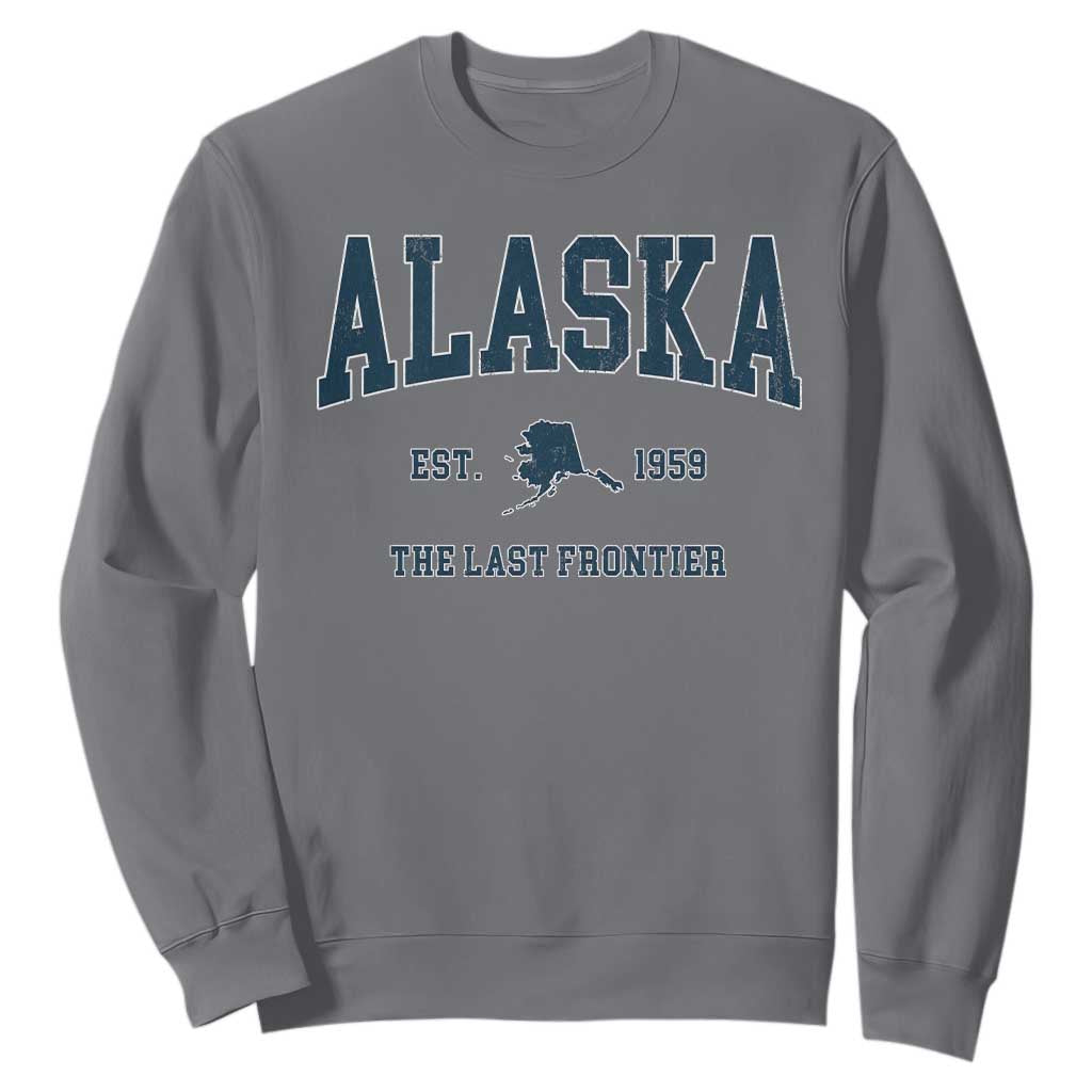 Alaska Sweatshirt Vintage Sports Design The Last Frontier Souvenirs TS10 Charcoal Print Your Wear