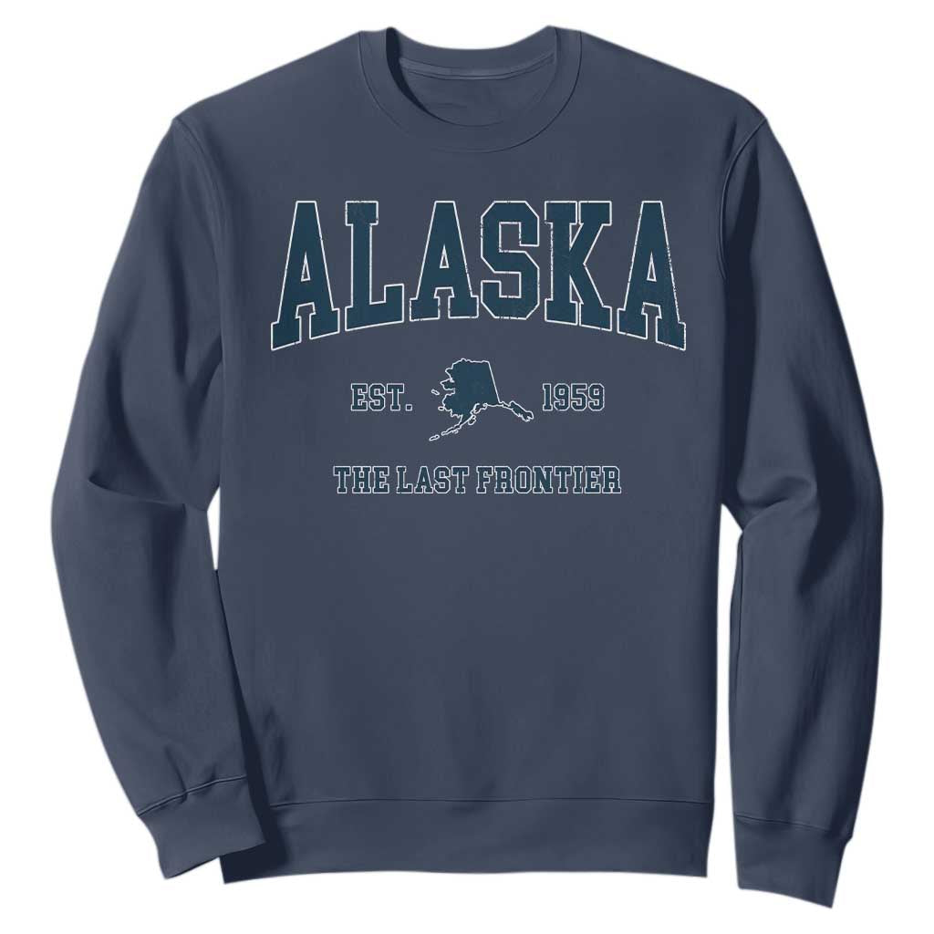 Alaska Sweatshirt Vintage Sports Design The Last Frontier Souvenirs TS10 Navy Print Your Wear