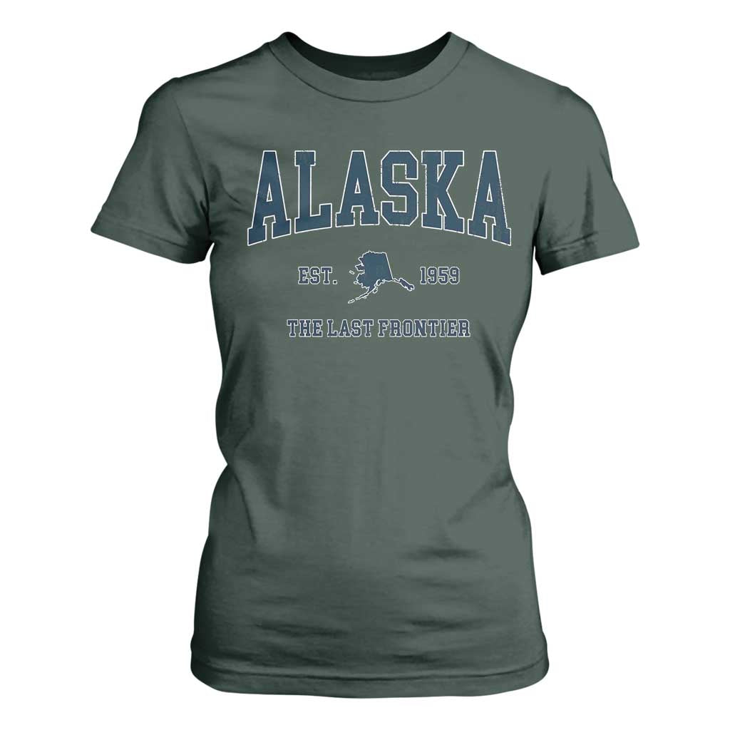 Alaska T Shirt For Women Vintage Sports Design The Last Frontier Souvenirs TS10 Dark Forest Green Print Your Wear