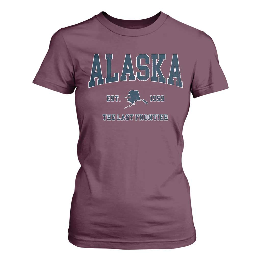Alaska T Shirt For Women Vintage Sports Design The Last Frontier Souvenirs TS10 Maroon Print Your Wear