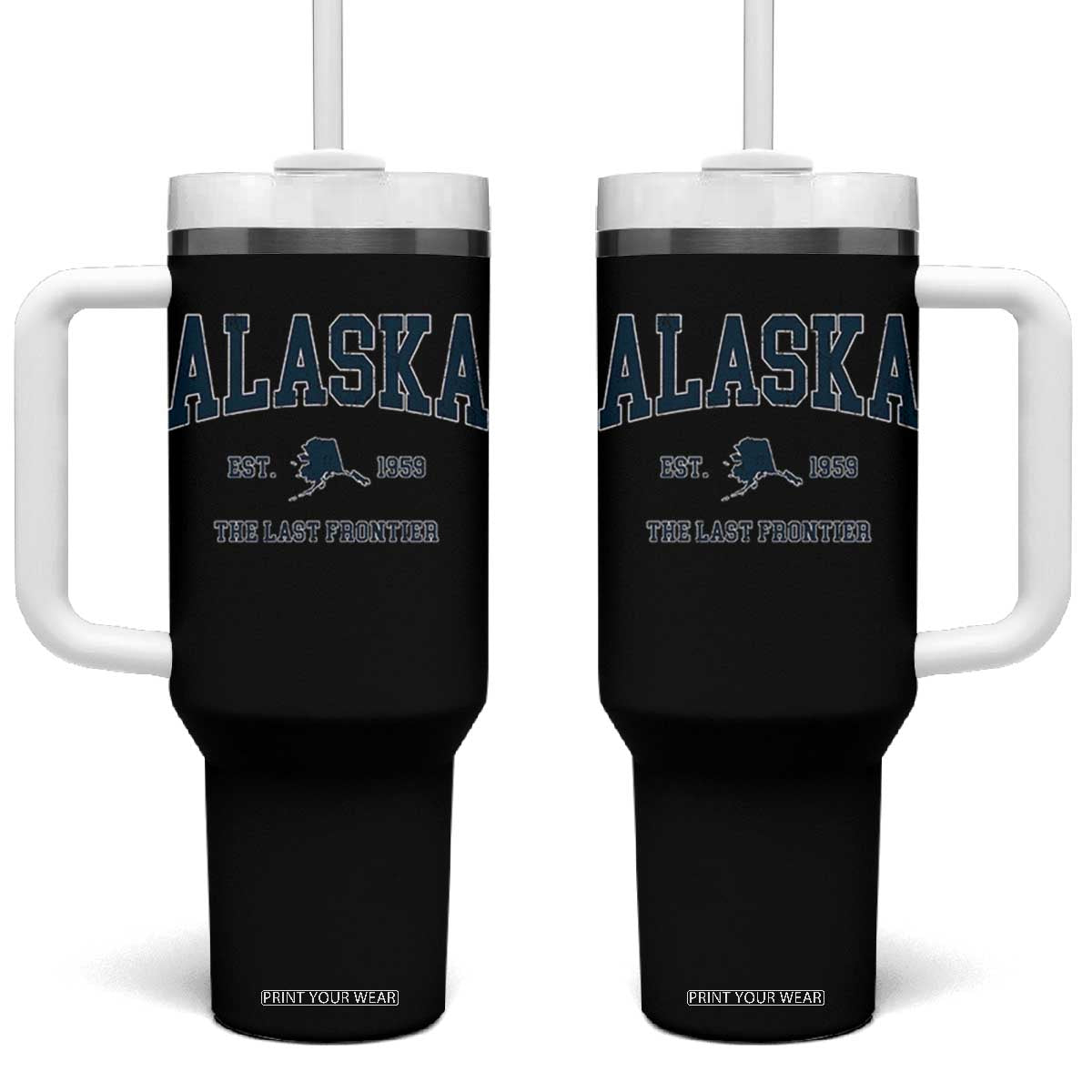 Alaska Tumbler With Handle Vintage Sports Design The Last Frontier Souvenirs TS10 One Size: 40 oz Black Print Your Wear