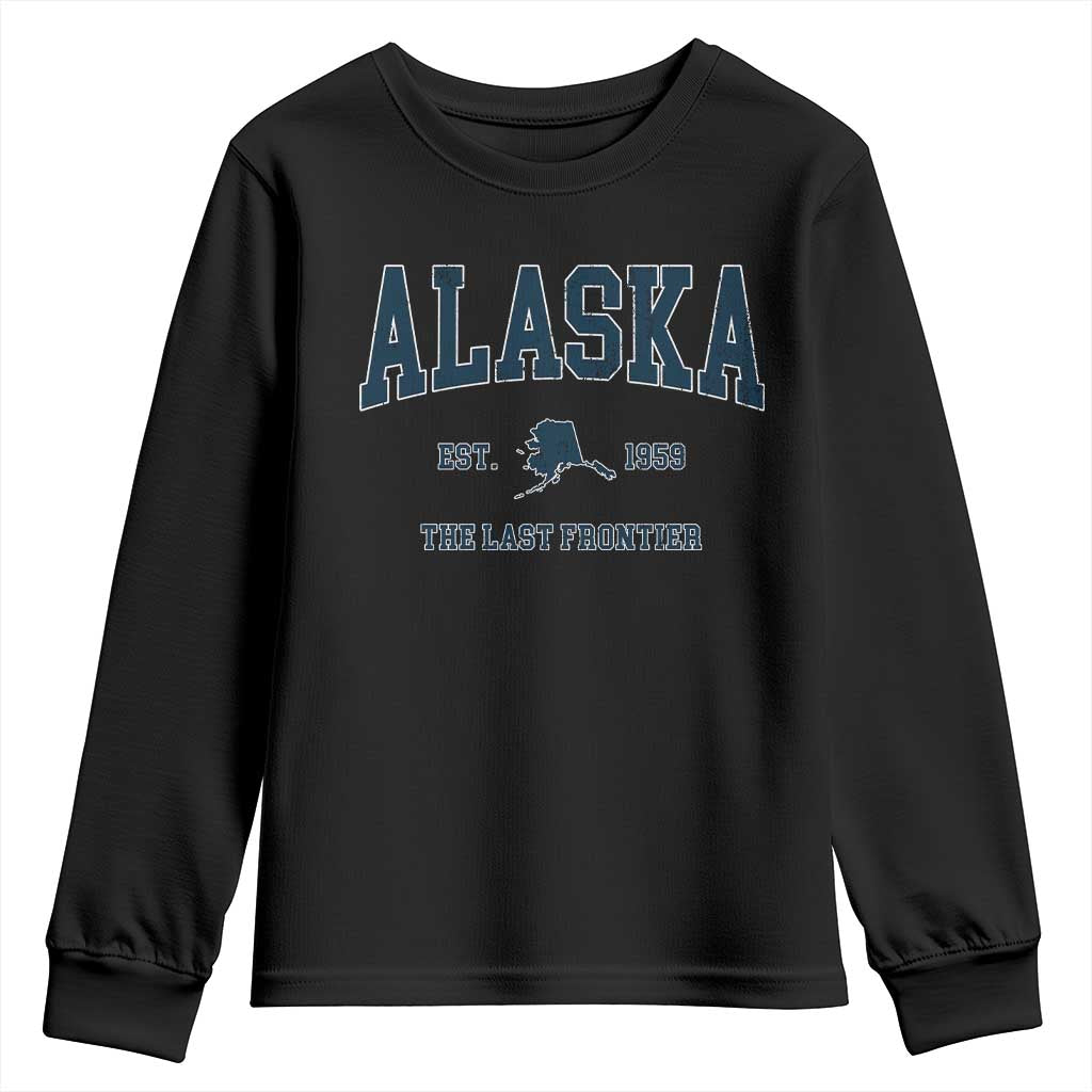 Alaska Youth Sweatshirt Vintage Sports Design The Last Frontier Souvenirs TS10 Black Print Your Wear