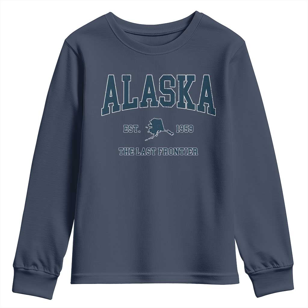 Alaska Youth Sweatshirt Vintage Sports Design The Last Frontier Souvenirs TS10 Navy Print Your Wear