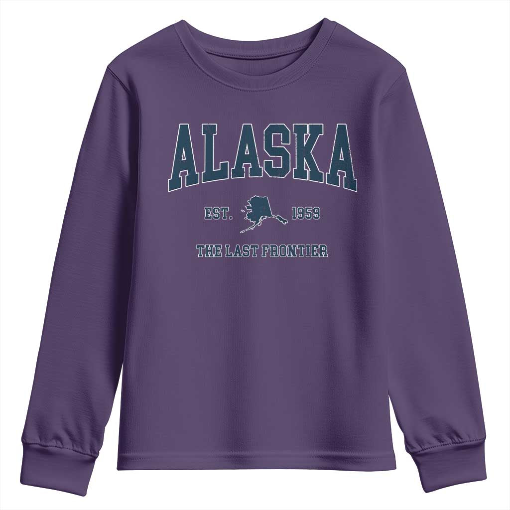 Alaska Youth Sweatshirt Vintage Sports Design The Last Frontier Souvenirs TS10 Purple Print Your Wear