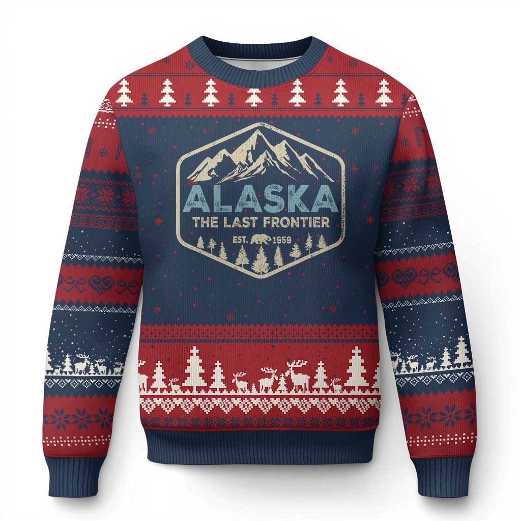 Vintage Alaska The Last Frontier Ugly Christmas Sweater Retro Alaskan Bear Mountain Souvenir TS10 Navy Red Print Your Wear