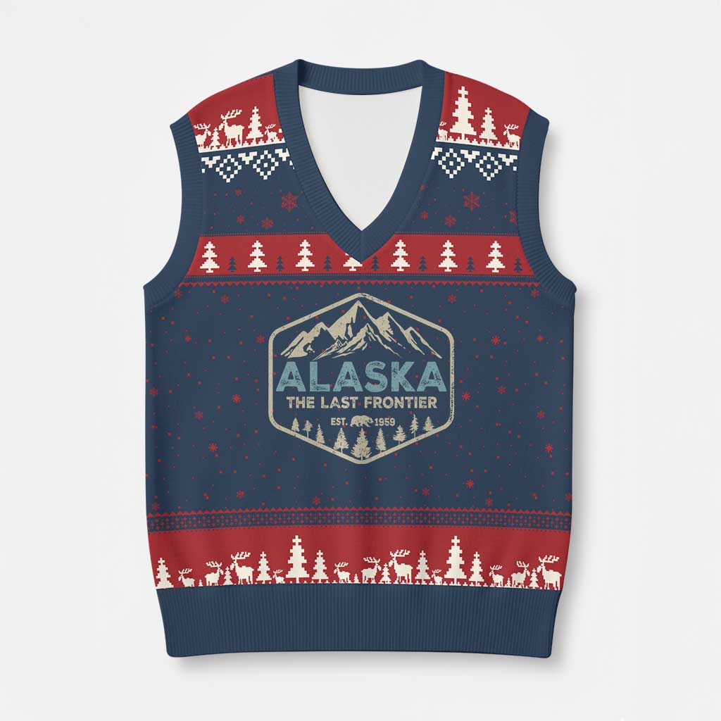 Vintage Alaska The Last Frontier V-Neck Knit Sweater Vest Retro Alaskan Bear Mountain Souvenir TS10 Navy Red Print Your Wear