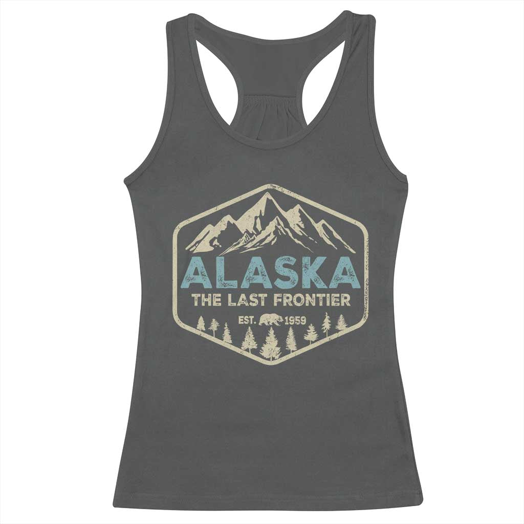 Vintage Alaska The Last Frontier Racerback Tank Top Retro Alaskan Bear Mountain Souvenir TS10 Dark Heather Print Your Wear