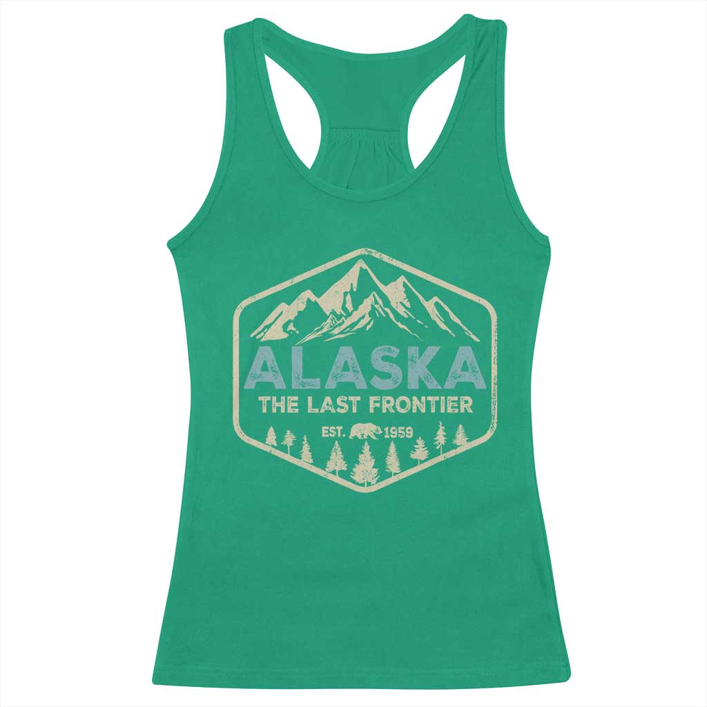 Vintage Alaska The Last Frontier Racerback Tank Top Retro Alaskan Bear Mountain Souvenir TS10 Irish Green Print Your Wear