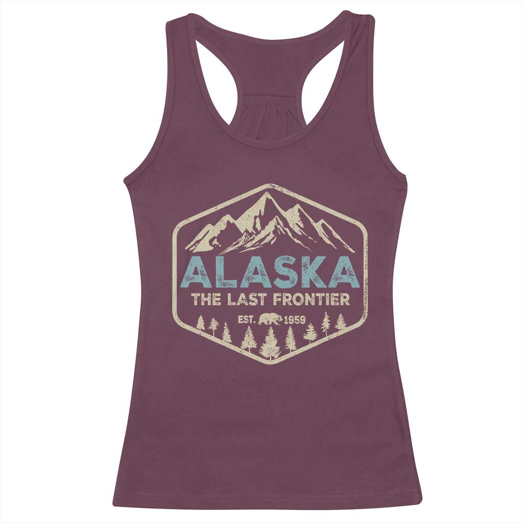 Vintage Alaska The Last Frontier Racerback Tank Top Retro Alaskan Bear Mountain Souvenir TS10 Maroon Print Your Wear