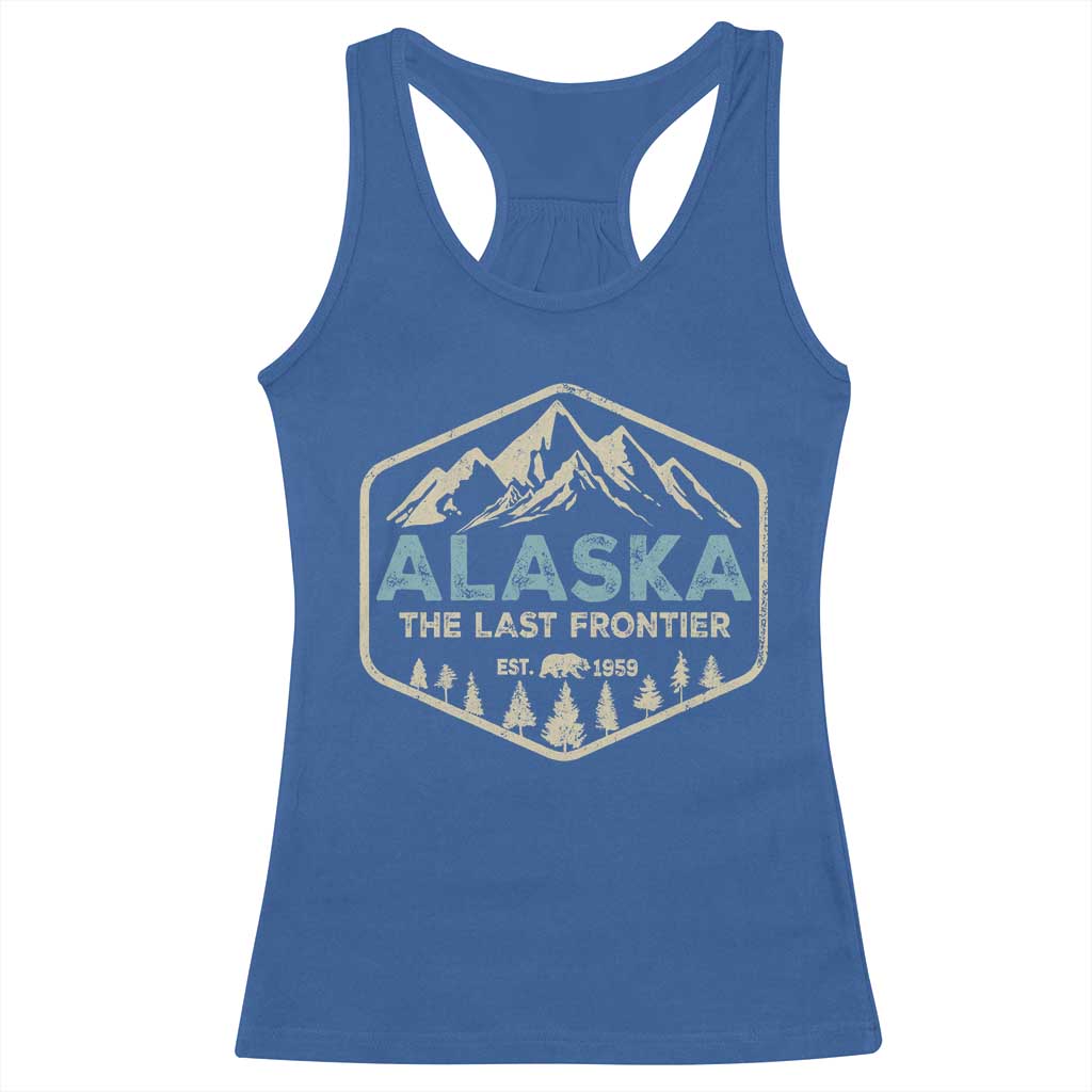 Vintage Alaska The Last Frontier Racerback Tank Top Retro Alaskan Bear Mountain Souvenir TS10 Royal Blue Print Your Wear