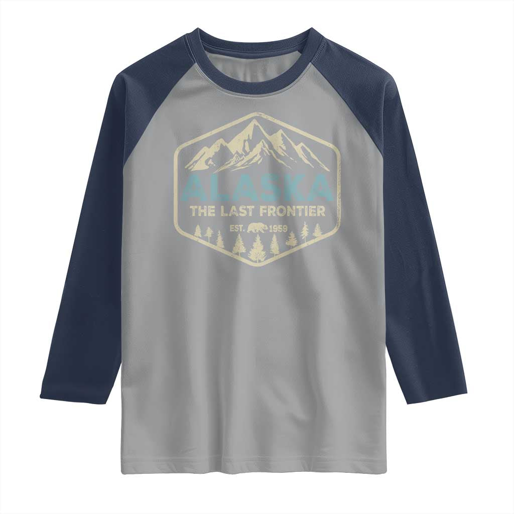 Vintage Alaska The Last Frontier Raglan Shirt Retro Alaskan Bear Mountain Souvenir TS10 Sport Gray Navy Print Your Wear