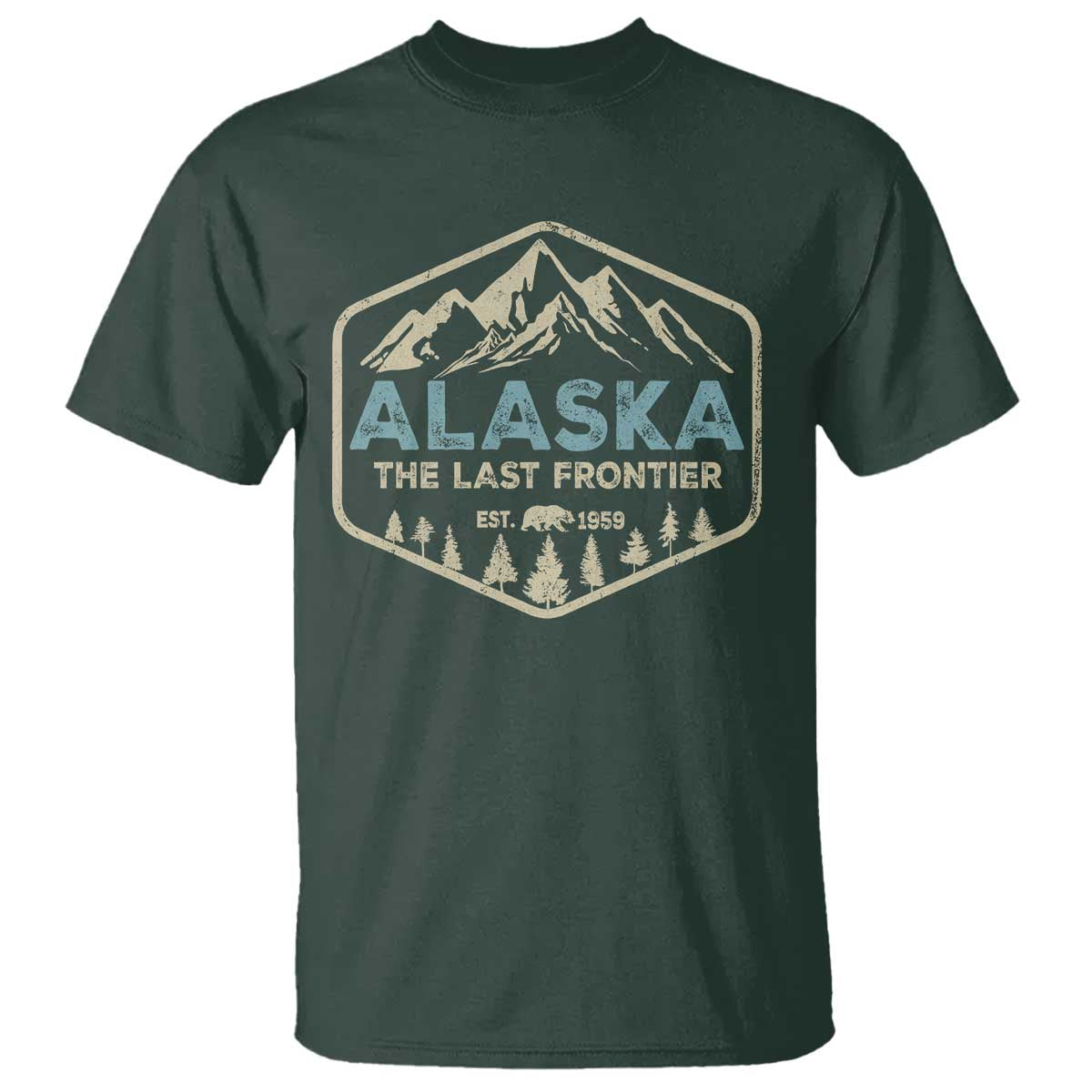 Vintage Alaska The Last Frontier T Shirt Retro Alaskan Bear Mountain Souvenir TS10 Dark Forest Green Print Your Wear