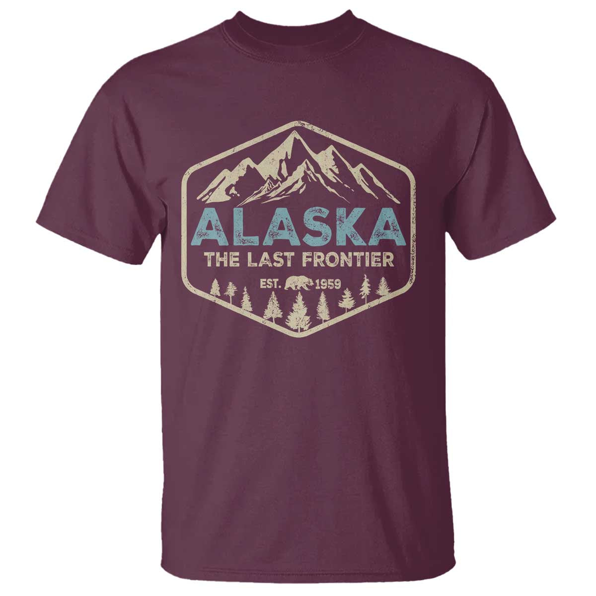 Vintage Alaska The Last Frontier T Shirt Retro Alaskan Bear Mountain Souvenir TS10 Maroon Print Your Wear