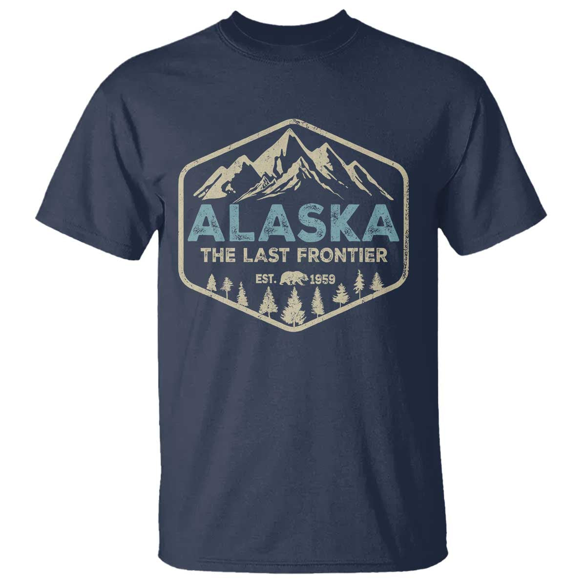 Vintage Alaska The Last Frontier T Shirt Retro Alaskan Bear Mountain Souvenir TS10 Navy Print Your Wear