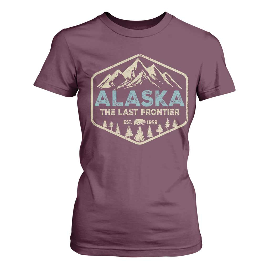 Vintage Alaska The Last Frontier T Shirt For Women Retro Alaskan Bear Mountain Souvenir TS10 Maroon Print Your Wear