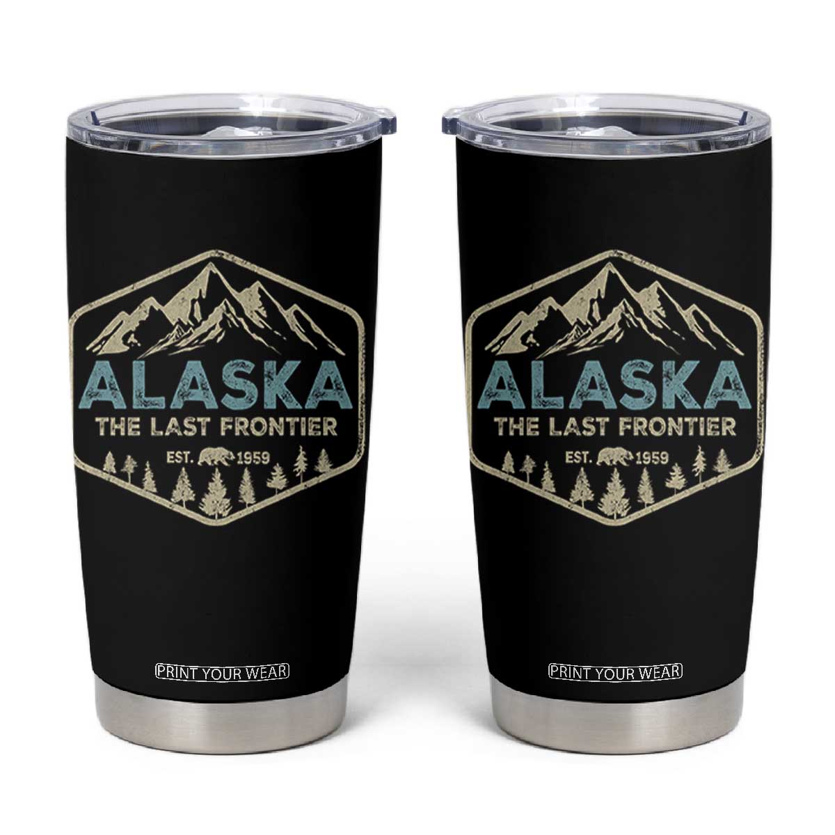 Vintage Alaska The Last Frontier Tumbler Cup Retro Alaskan Bear Mountain Souvenir TS10 Black Print Your Wear