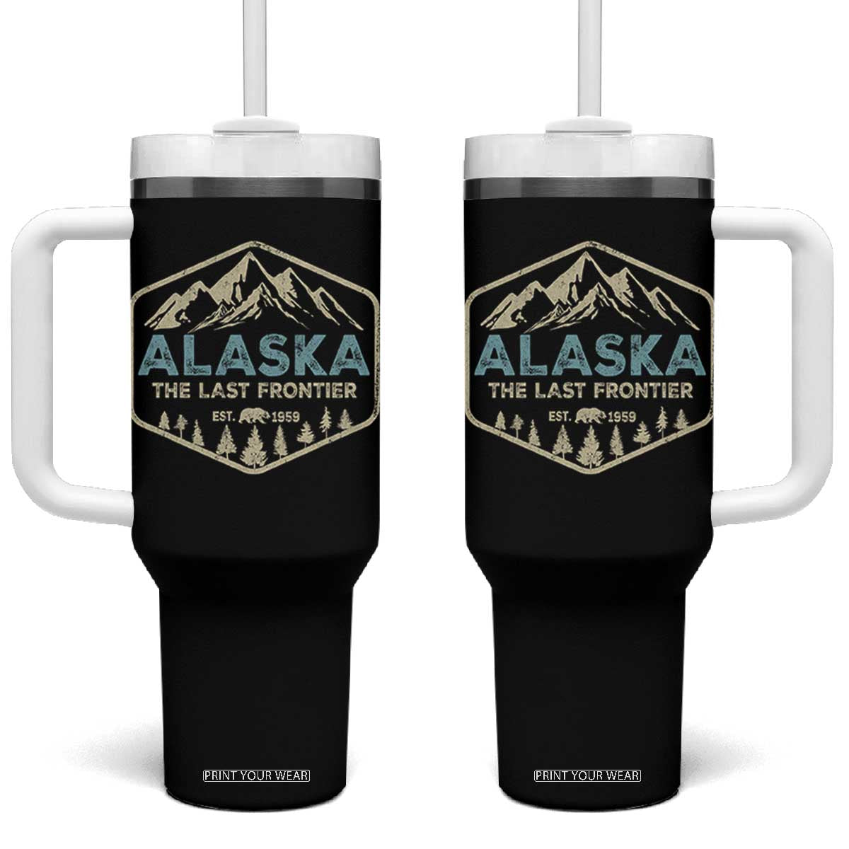 Vintage Alaska The Last Frontier Tumbler With Handle Retro Alaskan Bear Mountain Souvenir TS10 One Size: 40 oz Black Print Your Wear