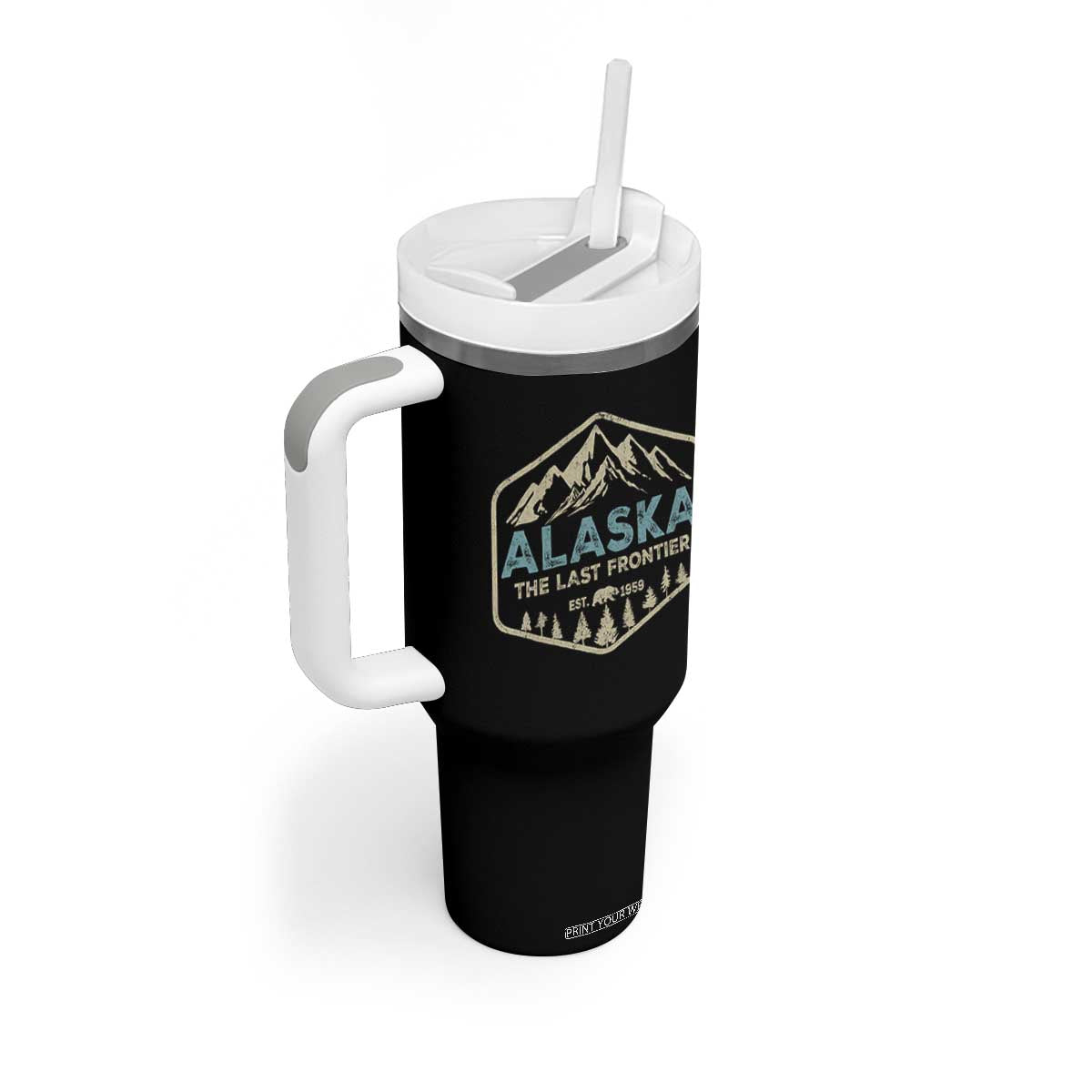 Vintage Alaska The Last Frontier Tumbler With Handle Retro Alaskan Bear Mountain Souvenir TS10 Print Your Wear