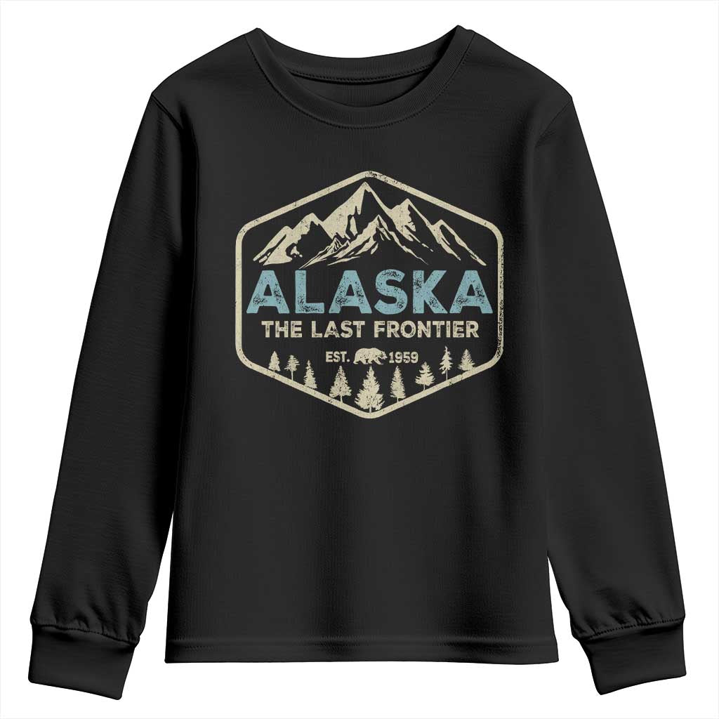 Vintage Alaska The Last Frontier Youth Sweatshirt Retro Alaskan Bear Mountain Souvenir TS10 Black Print Your Wear