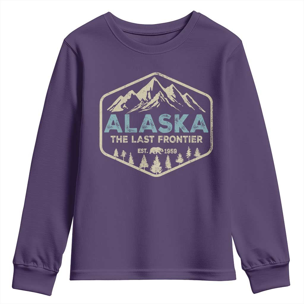 Vintage Alaska The Last Frontier Youth Sweatshirt Retro Alaskan Bear Mountain Souvenir TS10 Purple Print Your Wear