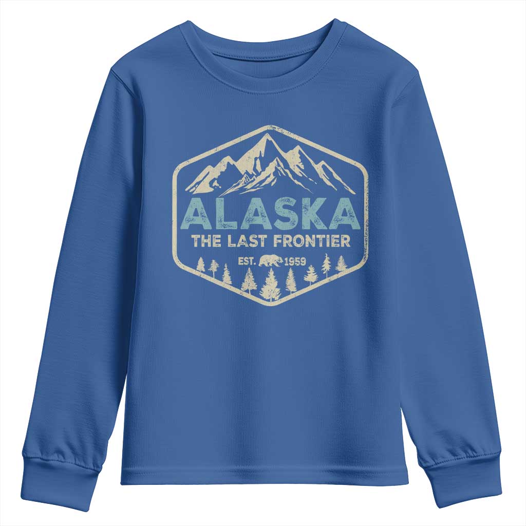 Vintage Alaska The Last Frontier Youth Sweatshirt Retro Alaskan Bear Mountain Souvenir TS10 Royal Blue Print Your Wear
